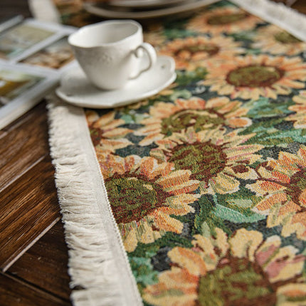 2 PCS Sunflower Table Runner with Fringe - Jacquard Woven Cotton Blend (30x120cm).