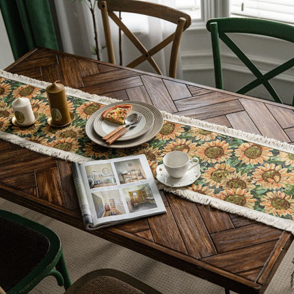 2 PCS Sunflower Table Runner with Fringe - Jacquard Woven Cotton Blend (30x120cm).