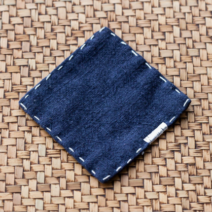 Navy Blue Chinese Style Linen Coasters - Set of 4, Hand-Embroidered Tea Mats (9x9cm).