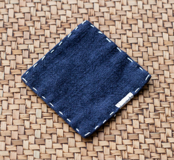 Navy Blue Chinese Style Linen Coasters - Set of 4, Hand-Embroidered Tea Mats (9x9cm).