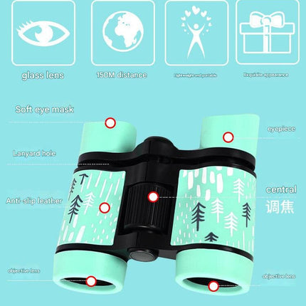 2 PCS Pink Kids Binoculars - Rubber Grip, Tree Pattern.