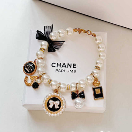 Black 4-PCS Pearl Charm Pet Necklace - Adjustable Bowknot Collar for Small Dogs & Cats (S: 20+5CM).