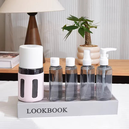 Round Pink 2-Piece 4-in-1 Travel Dispenser Set-Leakproof Refillable Bottles for Toiletries.