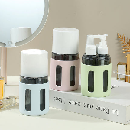 Round Pink 2-Piece 4-in-1 Travel Dispenser Set-Leakproof Refillable Bottles for Toiletries.