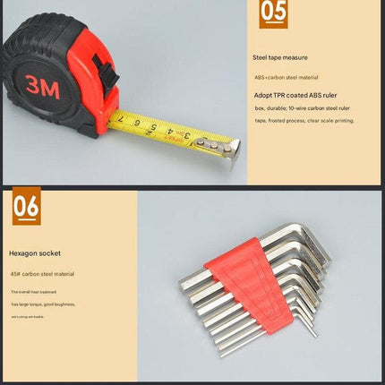 39-Piece Home Tool Kit - Red Carbon Steel Hardware Set.