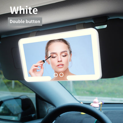 White double button Car Sun Visor Makeup Mirror with LED Light - Tri-Color, Touch Control.