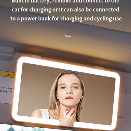 White double button Car Sun Visor Makeup Mirror with LED Light - Tri-Color, Touch Control.