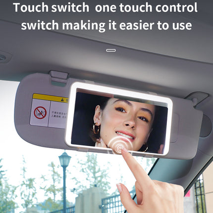 White double button Car Sun Visor Makeup Mirror with LED Light - Tri-Color, Touch Control.