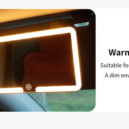 White double button Car Sun Visor Makeup Mirror with LED Light - Tri-Color, Touch Control.