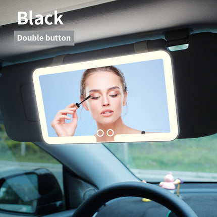 Black double button Car Sun Visor Makeup Mirror with LED Light - Tri-Color, Touch Control.