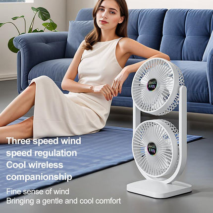 Purple Dual Head USB Rechargeable Desk Fan - Portable Double Air Circulator.