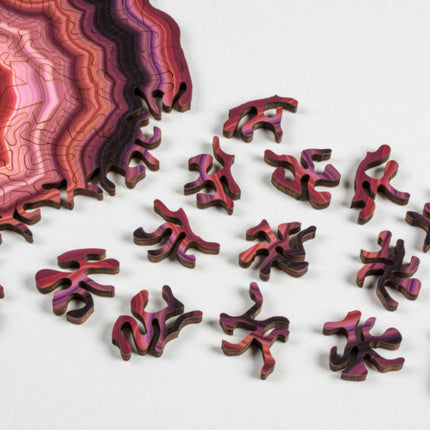 Red Algorithmic Agate Jigsaw Puzzle - 164 Unique Wooden Pieces.