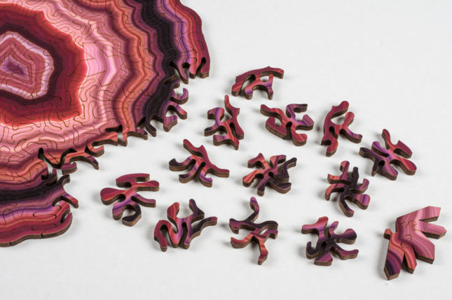 Red Algorithmic Agate Jigsaw Puzzle - 164 Unique Wooden Pieces.