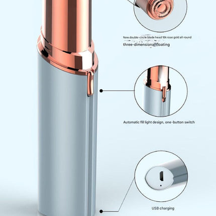 White Mini Lipstick Electric Shaver - USB Rechargeable Facial Hair Remover.
