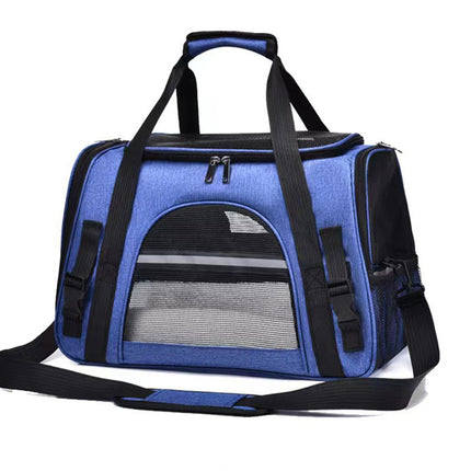 Portable Pet Bag for Small Dogs and Cats - Dark blue Travel Tote with Pet Mat (44x25x28cm).