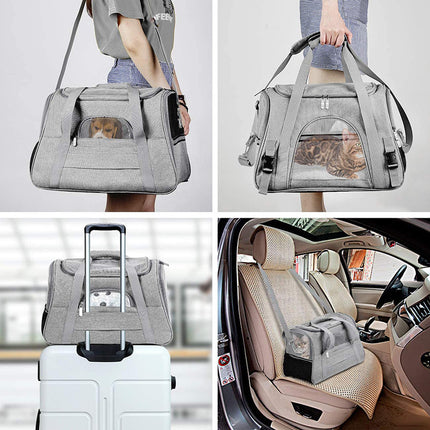 Portable Pet Bag for Small Dogs and Cats - Dark blue Travel Tote with Pet Mat (44x25x28cm).