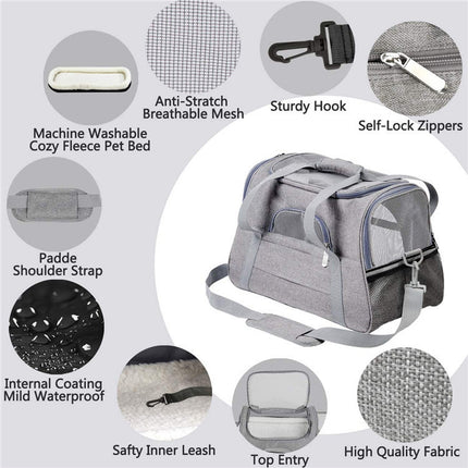 Portable Pet Bag for Small Dogs and Cats - Dark blue Travel Tote with Pet Mat (44x25x28cm).