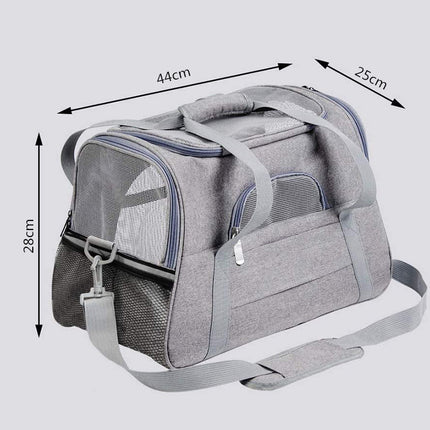 Portable Pet Bag for Small Dogs and Cats - Dark blue Travel Tote with Pet Mat (44x25x28cm).