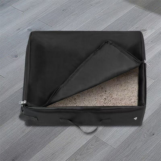 Black Portable Foldable Cat Litter Box - Waterproof Travel Litter Pan for Cats.