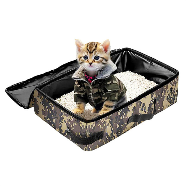 Camouflage Portable Foldable Cat Litter Box - Waterproof Travel Litter Pan for Cats.