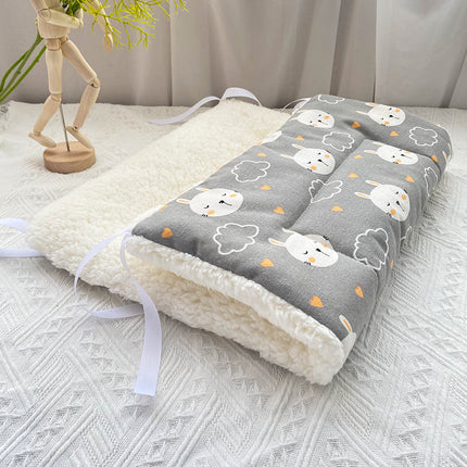 Tie-On Cat Cage Platform Pad - Rabbit pattern on Gray background (30x75cm).