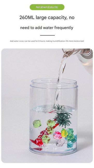 White Mini USB Micro Landscape Humidifier - 260ml Cool Mist Maker with LED Light.