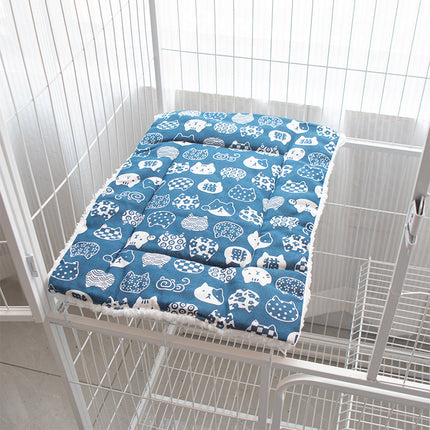 Cat Cage Platform Mat - white cat pattern on Blue background (40x60cm).
