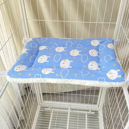 Cat Cage Platform Mat - Rabbit pattern on Blue background (40x60cm).