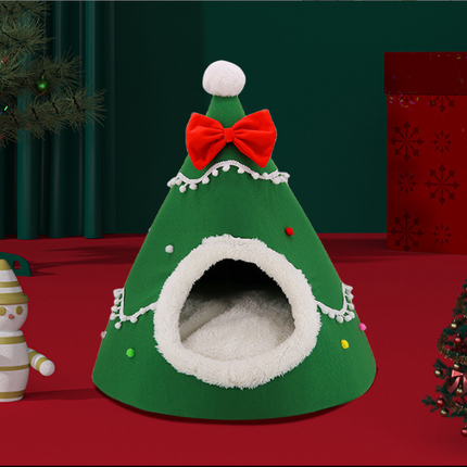 Festive Detachable Pet House - Cozy Green Candye Design (S - 37x46cm).
