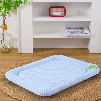 Blue Breathable Cooling Pet Mat - Ice Bean Summer Bed for Small Dogs (M : 42x58cm).