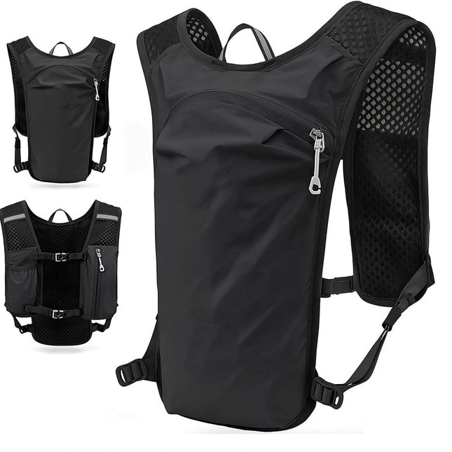 Black Lightweight Hydration Vest Pack - Breathable Running & Cycling Backpack.