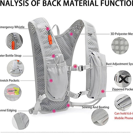 Black Lightweight Hydration Vest Pack - Breathable Running & Cycling Backpack.