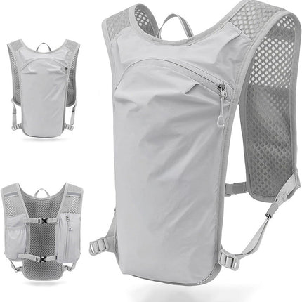 Grey Lightweight Hydration Vest Pack - Breathable Running & Cycling Backpack.