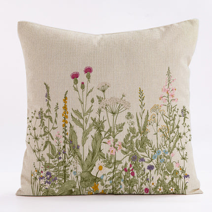 Style 1 Wildflower Linen Pillow Cover - Botanical Print Cushion Case (One pair：45x45cm).