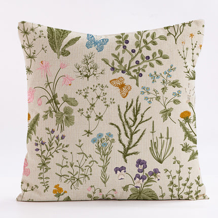 Style 4 Wildflower Linen Pillow Cover - Botanical Print Cushion Case (Three piece set: 45x45cm).