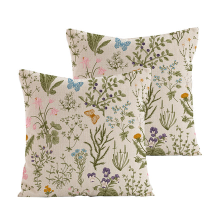 Style 4 Wildflower Linen Pillow Cover - Botanical Print Cushion Case (Three piece set: 45x45cm).
