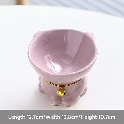 Purple Cute Ceramic Cat Bowl - Pet Feeder for Feeding and Drinking.