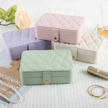 Pink Elegant Quilted PU Leather Jewelry Box - Portable Organizer for Travel & Home.