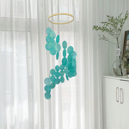 Cyan Bohemian Seashell Wind Chime - Dream Catcher Hanging Decor for Home.