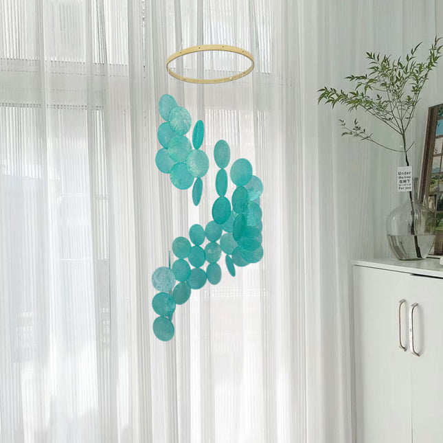 Cyan Bohemian Seashell Wind Chime - Dream Catcher Hanging Decor for Home.