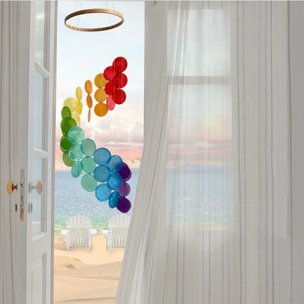 Cyan Bohemian Seashell Wind Chime - Dream Catcher Hanging Decor for Home.