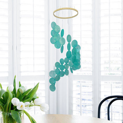 Cyan Bohemian Seashell Wind Chime - Dream Catcher Hanging Decor for Home.