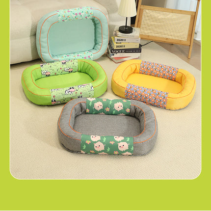 Size M Green Cozy Pet Bed for Small Dogs and Cats - Durable & Chew-Resistant Nest for All Seasons.