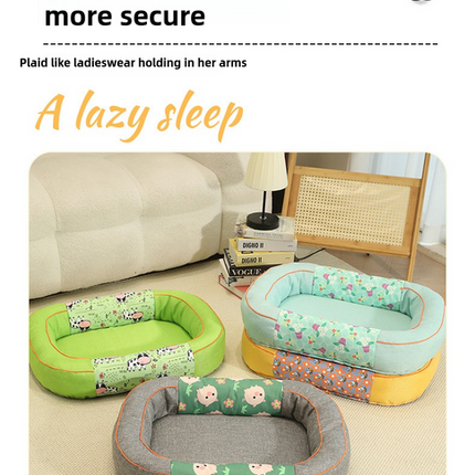 Size M Green Cozy Pet Bed for Small Dogs and Cats - Durable & Chew-Resistant Nest for All Seasons.