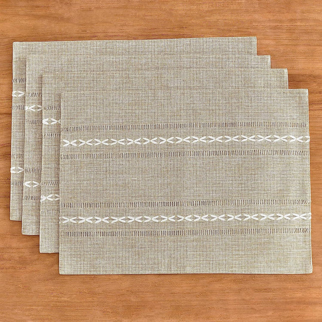 4 Pcs Beige Woven Placemats - Heat Resistant Kitchen Table Mats, Coffee Tea Cup Coasters, Linen Blend Dining Decor.