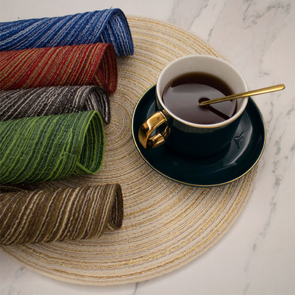 8 Pcs Blue Woven Round Placemat - Non-Slip, Heat-Resistant Dining Table Mat,  36cm.