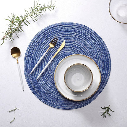 8 Pcs Blue Woven Round Placemat - Non-Slip, Heat-Resistant Dining Table Mat,  36cm.