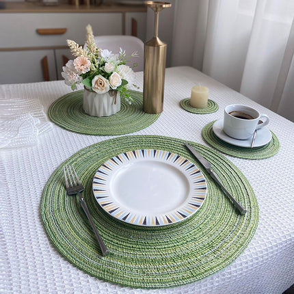 8 Pcs Blue Woven Round Placemat - Non-Slip, Heat-Resistant Dining Table Mat,  36cm.