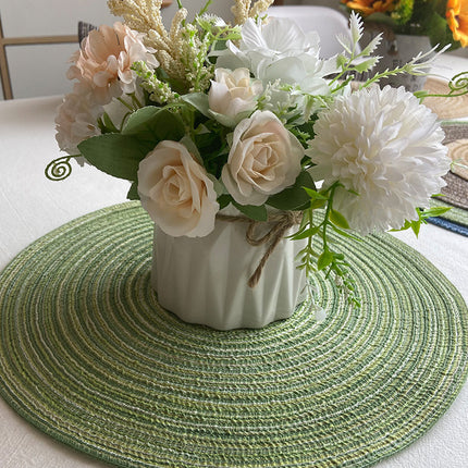 8 Pcs Blue Woven Round Placemat - Non-Slip, Heat-Resistant Dining Table Mat,  36cm.