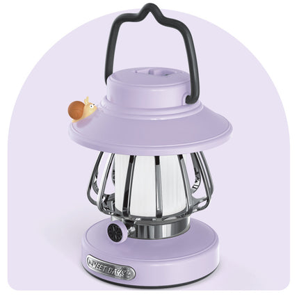Purple Retro Snail Night Light - Portable Rechargeable Camping Lantern with Hook, 3-Color Dimming.
